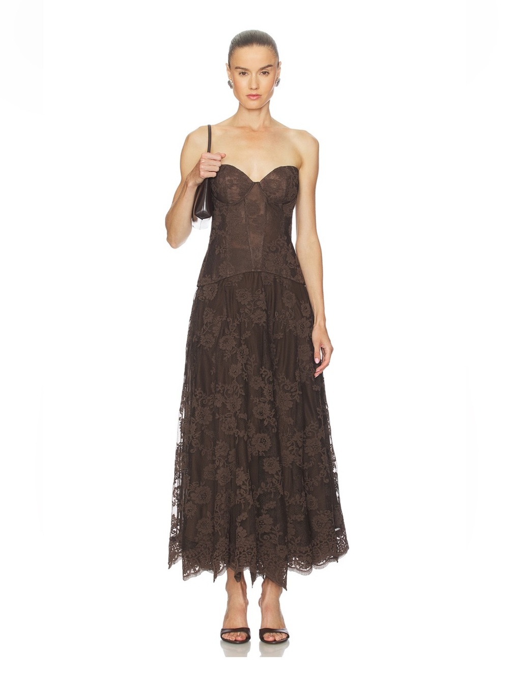 V. Chapman Carolena set Strapless Brown Chantilly Lace 2 piece set
